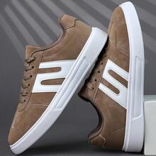2025 New Men's Sports Shoes Men's Fashion Handsome Casual Shoes Lace Up Men's Shoes Skateboarding Shoes Men's Sneakers Personalized Street Men's Shoes - Khaki - View 2