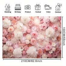 Fondo floral - Adecuado para fotografía de fiestas - Rosas rosas - Novia - Cumpleaños - Día de San Valentín - Novia - Fiesta - Impresión falsa - Flores frescas - Decoración de pared - Telón de fondo para fotografía - Adecuado para sesiones de fotos - Multicolor - Ver 7