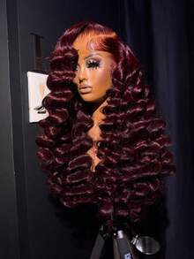 34Inch Loose Deep Wave Lace Front Wigs Human Hair 250% Density 13x4 HD Transparent Loose Deep Wave Lace 99J Burgundy Frontal Wigs With Baby Hair Pre Plucked 12A Brazilian Virgin Human Hair Lace Front Wig For Women Natural Hairline - S99J - Xem 6