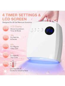 Lampu Kuku UV LED DianaBeauty, Pengering Kuku Nirkabel Isi Ulang, 4 Mode Pengatur Waktu, Baterai 2500mAh, Lampu UV untuk Manikur - Berwarna merah muda - View 3