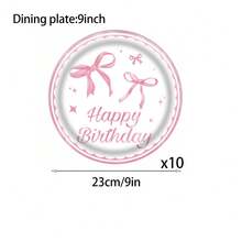Pink Bow Plate Napkins And Paper Cups Set, Pink Bow Plate, Napkins And Paper Cups Party Supplies, Paper Plate Party Utensils Suitable For Birthdays, Weddings, Parties, Families, Picnics - Multicolor - View 10