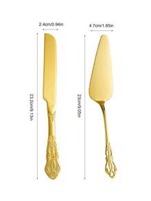 2 Pieces Cake Cutting Set For Wedding, Gold Cake Knife And Server Set, Pizza Spatula And Knife For Engagements, Anniversaries - Multicolor - View 2