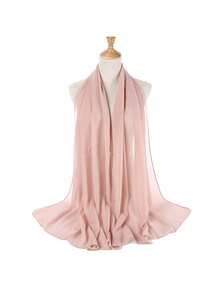 3件套女士纯色珍珠雪纺优雅滚边传统穆斯林头巾套装 - 彩色 - 查看 8