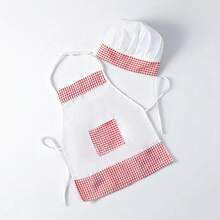 2pcs Red Plaid Baby Chef Outfit Set, Newborn Photography Prop, Includes Heart-Shaped Apron And Hat, Suitable For Studio Shooting - Multicolor - View 14