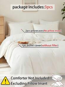 3pcs 100% Polyester Duvet Cover Set (1 Duvet Cover And 2 Pillow Shams), Modern Style Home Bedding Set, Suitable For All Seasons - White - View 3