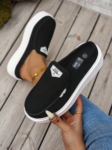 Women's Slip-On Mule Shoes, New Thick Sole Backless Loafers, Fashion For Petite - Black - View 12