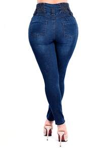 This New Elegant Women's Is Casual And Suitable For All Seasons. Simple And Stylish, It Can Be Worn Casually Or As An Everyday Piece. Made From Stretch Denim Fabric Jeans, It's A Hot-Selling Item During Valentine's Day And New Year's. - Blue - View 5