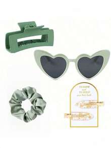 Bộ 4 món dành cho phù dâu, gồm 2 kẹp tóc phù dâu, 1 kẹp tóc phù dâu, 1 gương trang trí phù dâu và 1 dây buộc tóc. Phụ kiện tóc bằng lụa satin mềm mại, thích hợp cho phái nữ, quà tặng đám cưới, quà lưu niệm cho phù dâu (Xanh lá cây, Hồng) - 4 cái - Xem 1
