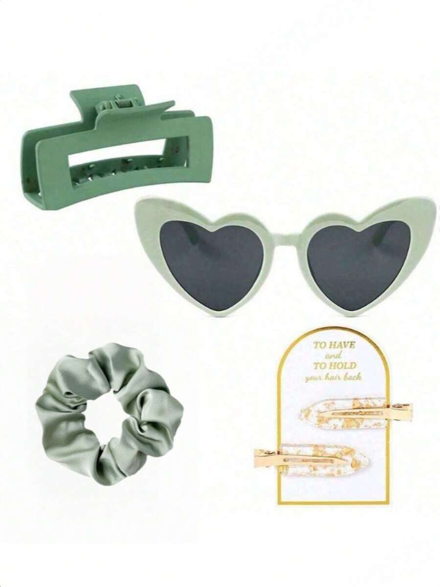 Bộ 4 món dành cho phù dâu, gồm 2 kẹp tóc phù dâu, 1 kẹp tóc phù dâu, 1 gương trang trí phù dâu và 1 dây buộc tóc. Phụ kiện tóc bằng lụa satin mềm mại, thích hợp cho phái nữ, quà tặng đám cưới, quà lưu niệm cho phù dâu (Xanh lá cây, Hồng) - 4 cái - Xem 1