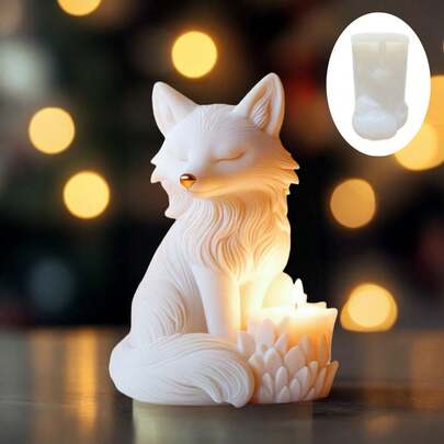 1pc Elegant Fox Shape Candle Mold Silicone Mold Cute Eyes Closed Little Fox Shape Scented Candle Mold Cute Fox Resin Plaster Cement Concrete Mold New Year Gift