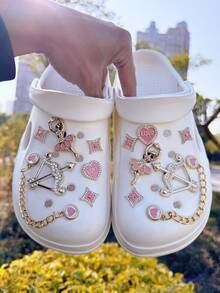 14件情人节优雅金色心形镂空鞋饰DIY配件 - 趣味百搭的个性化鞋饰，节日派对和特殊场合的完美礼物 - 金色 - 查看 3