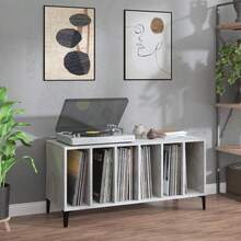 vidaXL Armoire à disques gris béton 100x38x48 cm ingénierie du bois - Gris - Voir 1