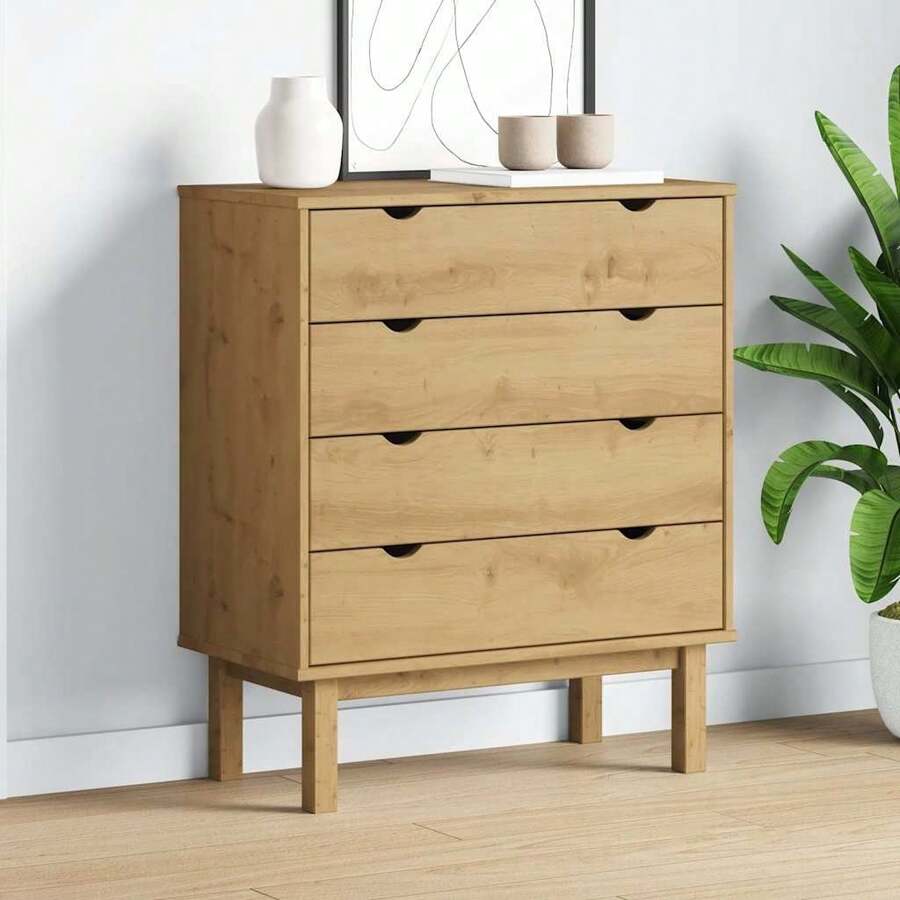 vidaXL Cómoda OTTA 76,5x39,5x90 cm Madera maciza de pino - Marrón - Ver 1