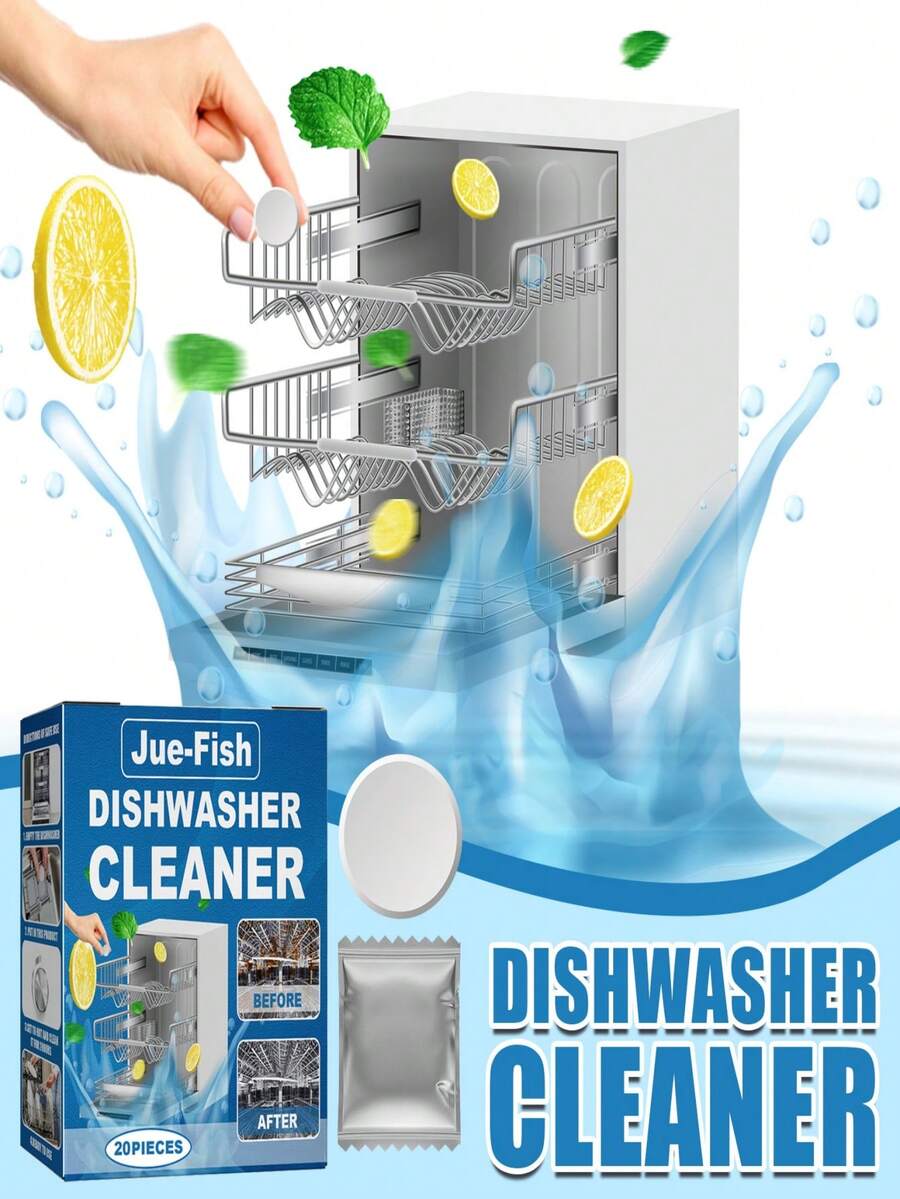JUE FISH 20pcs Dishwasher Cleaner Tablets - Powerful Descaling & Degreasing Capsules, Deep Cleaning For Dishwasher, Natural Ingredients, Kitchen Cleaning Supplies - Multicolor - View 1