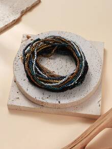 20pcs/Set Girls' Bohemian Style Colorful Beaded Stacking Bracelets - Black - View 5