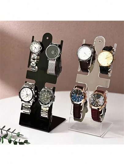 Klockställ med flera stationer, förvaringsställ för klocka, genomskinlig/svart tillbehörshållare för smycken och klockor