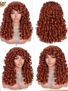 Curly Wig With Bangs, Long Curly Afro Wig With High Elasticity, Fluffy Synthetic Fiber Wig Without Glue, Suitable For Cosplay And Daily Use - Multicolor - View 3