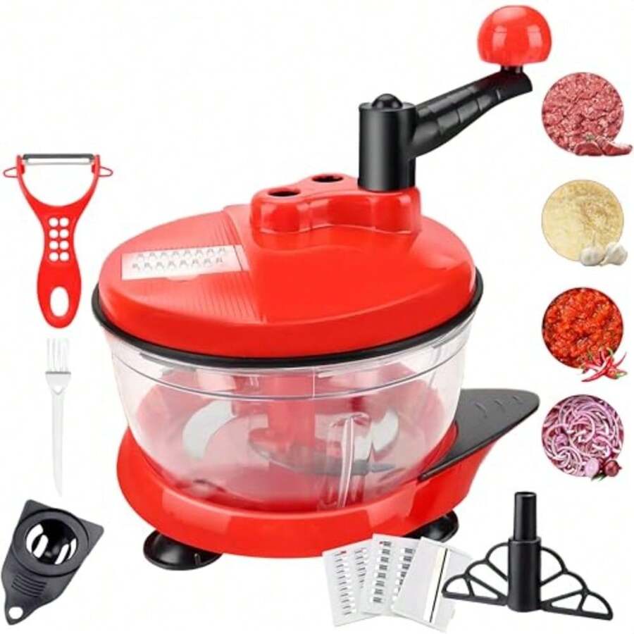CYPNProcesador de Alimentos Manual Picador de Alimentos Rápido Resistente Picadora de Verduras con 5 Cuchillas Acero Inoxidable Mezclador de Picador de Alimentos para Ajo Salsa Nueces Carne FrutasFashion - 219771441 - Ver 1