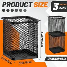 Square Pen Holder, 3 Pack Black Pen Holder Desk, Metal Mesh Pencil Cup Container Desktop Accessories Organizer Office, School, Home, Brush - Black + 3 Pack - View 3