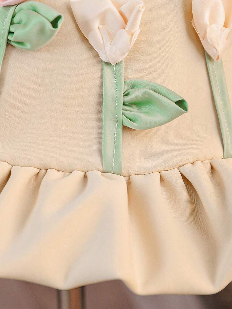 Baby Girl Champagne Floral Princess Dress, Suitable For Parties - Champagne - View 9