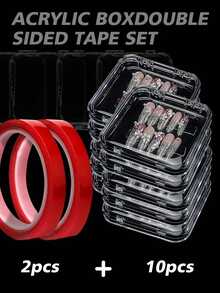 Nail Sticker Storage Box With Double-Sided Tape, Transparent Plastic Nail Sticker Storage Box, Nail Sticker Display Box, Transparent Nail Box, False Nail Storage Box, Transparent Tape Artificial Nail Display And Organization Box, Nail Sticker Display Rack With Double-Sided Tape, Suitable For Press-On Nails - Multicolor - View 3