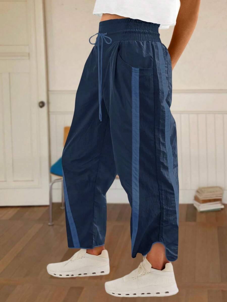 Women's Camping Wide Leg Sweatpants Baggy Fit Drawstring Elastic Waist Quick-Dry Fabric For Outdoor Hiking Y2K Athletic Pants - 藏蓝色 - 查看 1