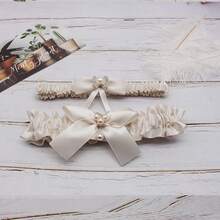Bow Tie Garter Belt With Pearl Rhinestone Sexy Lace Garter, Creative Leg Chain Garter For Wedding