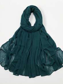 1pc Women's Solid Color Lightweight Elastic Pleated Headscarf, Fashionable Scarf, Soft & Casual Hijab,Beach,Holiday - A - View 17