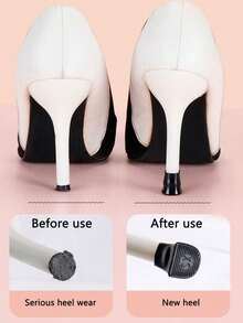 1 Pair Black Plastic High Heels Heel Covers, Noise Reducing Anti-Slip Heel Covers, Fine High Heels Protective Covers - Black - View 3