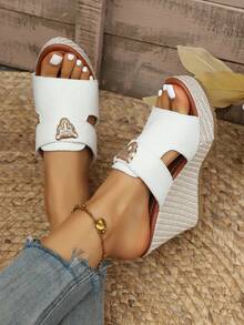 Women's Platform Wedge Sandals, European And American Cross-Border Plus Size Wedge Sandals, Rope Platform Fashion High Heel Sandals, Chunky Sole Slip-On High Heel Sandals - Beige - View 3