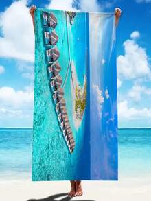 1pc Ultra-Fine Microfiber, Quick-Drying 250gsm, Starfish Beach Print Or Seaside Scenery Print. Large Seaside Beach Mat, Extra-Large Beach Towel, Yoga Mat, Sun Protection Shawl Blanket, Suitable For Travel, Camping, Swimming, All-Purpose Towel, Picnics. 70*140 Quick-Dry Beach Towel, 1 Piece, Or 90*180 Extra-Large Beach Towel.A - Multicolor - View 8