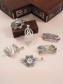 Bộ kẹp tóc và ghim cài áo kiểu Viking cổ điển, với họa tiết rồng, nút thắt Celtic, hoa văn tinh tế, là lựa chọn phụ kiện cổ điển tuyệt vời, phụ kiện tóc dành cho nữ, dùng để nối búi tóc, ghim tạo kiểu tóc. - Nhiều màu - Xem 2