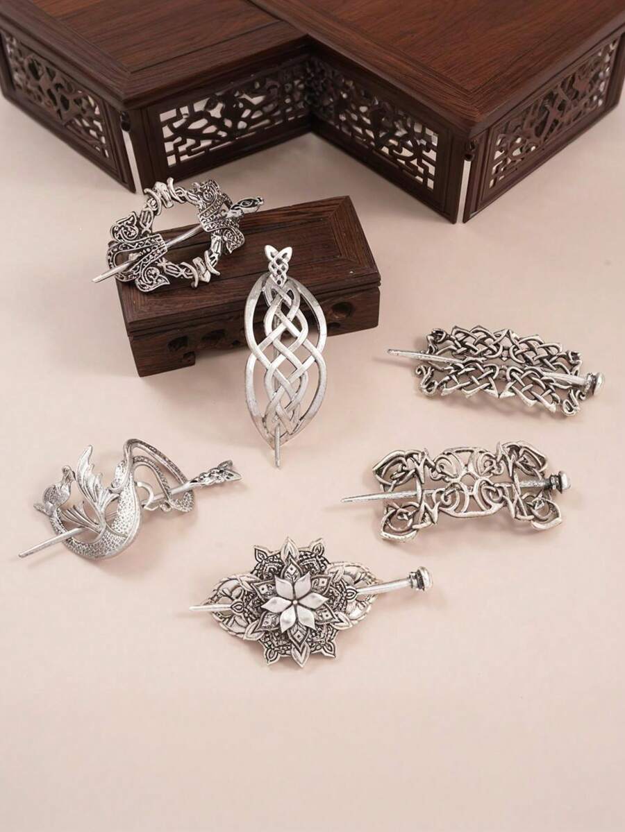 Bộ kẹp tóc và ghim cài áo kiểu Viking cổ điển, với họa tiết rồng, nút thắt Celtic, hoa văn tinh tế, là lựa chọn phụ kiện cổ điển tuyệt vời, phụ kiện tóc dành cho nữ, dùng để nối búi tóc, ghim tạo kiểu tóc.