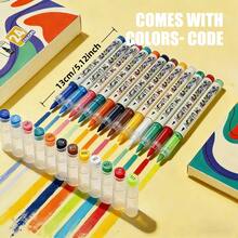 12/24/36/168 Cores Canetas Marcadoras Líquidas de Acrílico, Estudante Arte Profissional Desenho Ponta Macia Marcadores Coloridos, Compacto Papel Empilhável Para Livros de Colorir DIY, Adequado Para Vidro, Pedra, Arte Corporal À Prova D'água, Essencial Volta às Aulas - Multicolorido - Visão 1