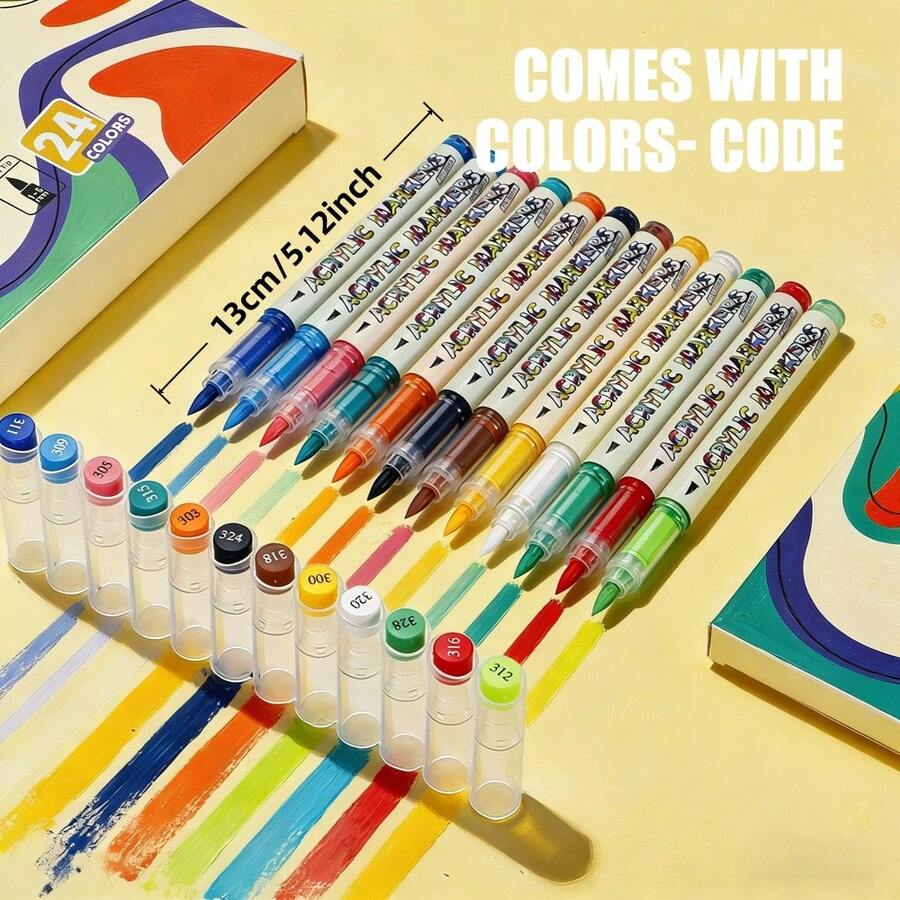 12/24/36/168 Cores Canetas Marcadoras Líquidas de Acrílico, Estudante Arte Profissional Desenho Ponta Macia Marcadores Coloridos, Compacto Papel Empilhável Para Livros de Colorir DIY, Adequado Para Vidro, Pedra, Arte Corporal À Prova D'água, Essencial Volta às Aulas - Multicolorido - Visão 1