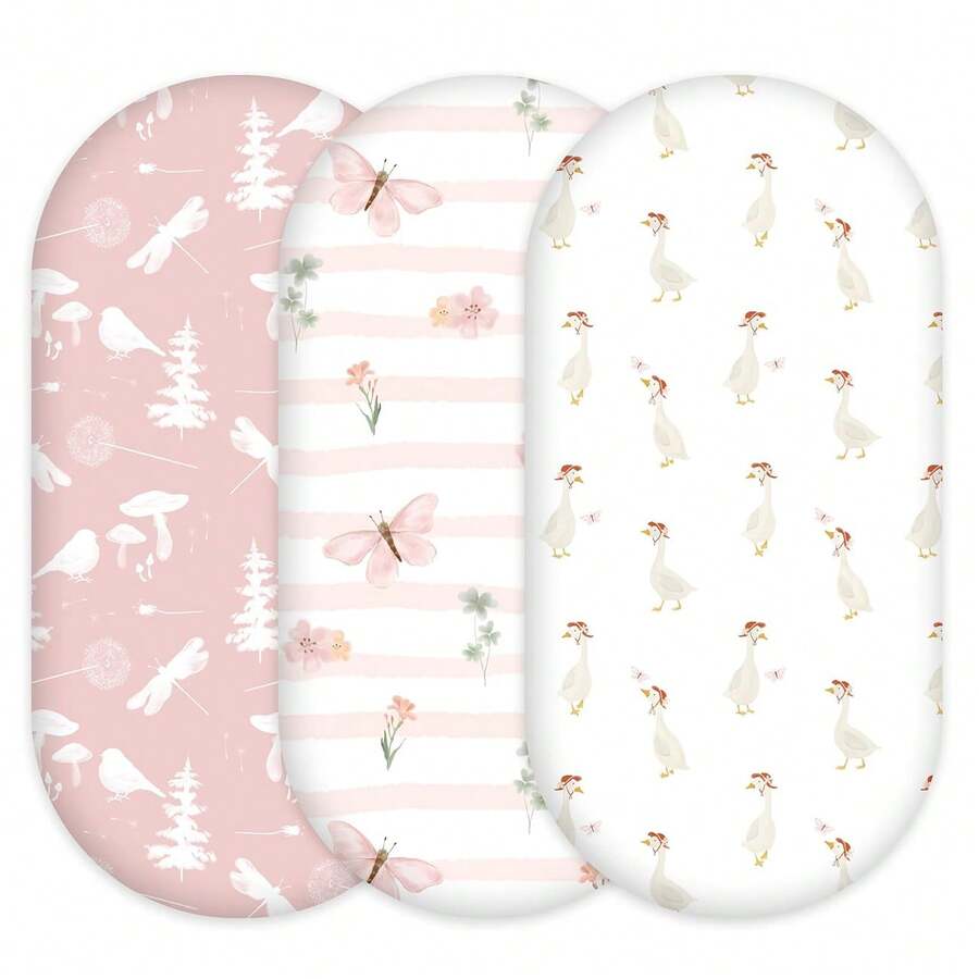 GLLQUEN BABY 3 件装女婴婴儿床单，弹力柔软舒适，贴合婴儿床垫（32 英寸 x 16 英寸），通用尺寸，适用于椭圆形和矩形床垫。