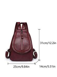 Fashionable PU Leather Retro Flap Backpack, Multi-Layer Shoulder Bag With Various Carrying Ways, Suitable For Back To School Students - Burgundy - View 6