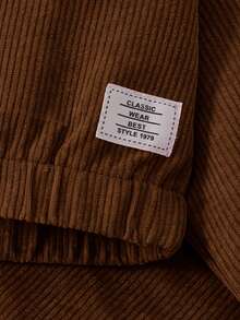 两件套女童休闲纯色柔软舒适灯芯绒长袖外套和裤子套装，适合秋冬季户外穿着 - 咖啡棕 - 查看 7