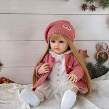 Lifelike Reborn Baby Doll, Full Vinyl Body, Princess Styling With Long Hair, Pink Sweater Dress With Beret Hat, Can Bathe And Play, Pretend Play, Birthday Gift (Includes Bottle, Pacifier, Diaper, Birth Certificate) - Pink - View 4
