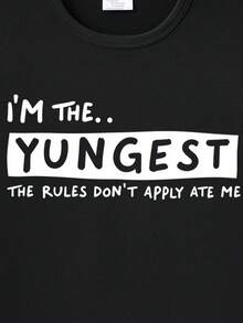 男童趣味标语字母印花短袖T恤，夏季 - 黑色 - 查看 3