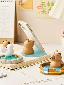 Cute And Soothing Capybara Phone Stand, Capybara Phone Stand, Small Office Desktop Ornament, Resin Craft, Birthday Gift. - Multicolor - View 3
