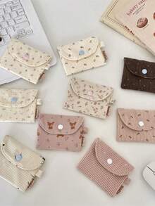 灯芯绒碎花零钱包、卡包、证件卡包、小熊润唇膏化妆包、多功能收纳袋 - 彩色 - 查看 7
