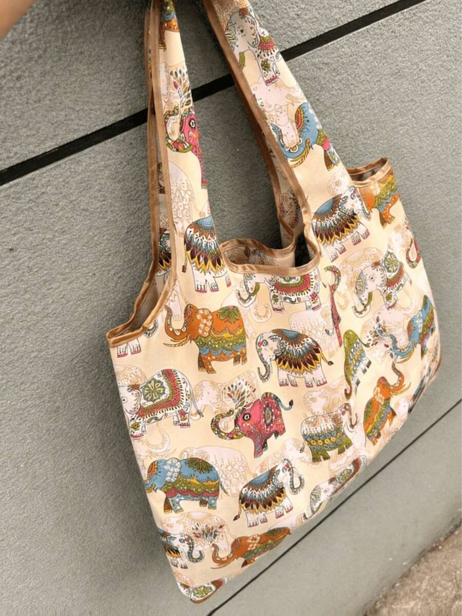 Ce sac totem pliable avec un motif d'éléphant est indispensable pour l'automne et l'hiver. Élégant et portable, il convient pour le shopping, les voyages, l'école et diverses autres occasions. Son design simple et à la mode, dans une couleur unie, est parfait pour ranger les fournitures scolaires. Ce sac de courses pliable est polyvalent. - Multicolore - Voir 1