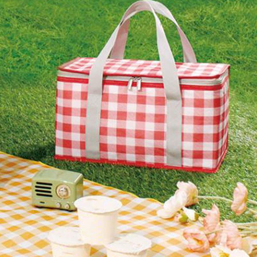 Insulated Lunch Bag - Large Waterproof Lunch Bag, Ideal For Picnics And Office | Durable, Portable, And Multifunctional | Red And White Design