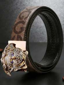 MMJ Finswift 男士奢华水钻装饰自动扣皮带，金色女神头像字母合金扣皮带，设计师高品质男士皮带 - 彩色 - 查看 5