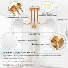 CYPNHORKEY Lámpara de Techo Moderna Doradas para Pasillo 3 Pantallas de Cristal Esmerilado de Latón Iluminación para Isla de Cocina Mesa de Comedor Dormitorio Pasillo Entrada Bombilla No IncluidaFashion - Dorado - Ver 5