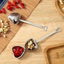 1/5/10pcs Stainless Steel Heart-Shaped Long Handle Tea Strainer, Portable Stainless Steel Tea Sieve/Filter, Seasoning Ball, Handle Fine Mesh Tea Ball, Loose Leaf Tea Infuser, Gift For Her, Valentine's Day, Wedding Favor, Tea Party Accessory - Silver - View 7