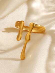 1pc Stainless Steel 18K Gold Plated Fashionable Lava Open Ring, Suitable For Women's Daily And Party Wear - Yellow Gold - View 6