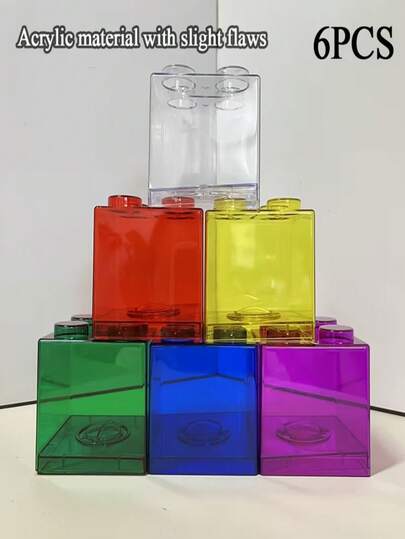 1pc/3pcs/6pcs Creative Color Building Blocks Storage Box Ins Style Building Blocks Transparent Savings Box Storage Can Can Be Stored In Or Taken Out(Random Color)