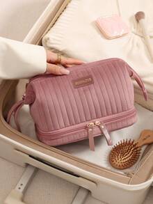 1 st Liss Velvet personlig dubbelskiktad sminkväska, mjuk quiltad multifunktionell handväska sminkväska och necessär, dragkedja, bärbar, moderiktig exklusiv sminkväska, högkvalitativt tyg och dragkedja, lämplig som brudtärnepresent, bröllopspresent, rese-necessär, sminkväska, födelsedagspresent, mors dag-present, affärsresearrangör, skolstart och daglig användning - Multifärgad - Visa 12